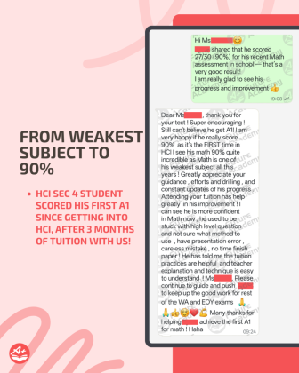 reviews and results screenshots (Instagram Post (4:5)) - HCI Sec 4 1st A1 in HCI after joining tuiton for 3 months
