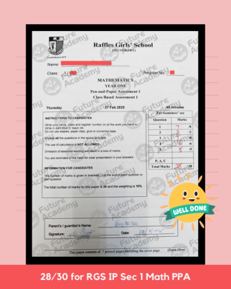 NEW exam results (1080 x 1350 px) - 28 Marks for RGS IP Sec 1 Math PPA 1