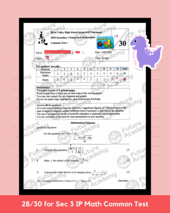 exam results (1080 x 1350 px) - 28 mark for Sec 3 IP Math Common Test