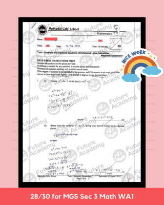 exam results (1080 x 1350 px) - 28 marks for MGS Sec 3 Math WA1