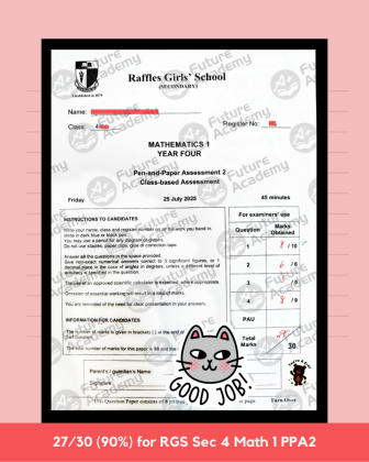 27 Marks for RGS Sec 4 Math 1 PPA 2