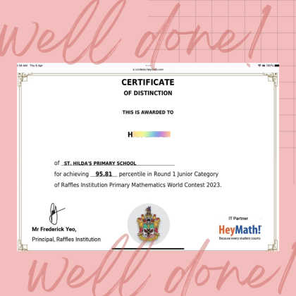RIPMWC 2023 Distinction St Hilda 95.8 Percentile