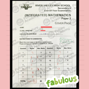 72 Marks for RVHS IP Sec 4 Math Paper 2