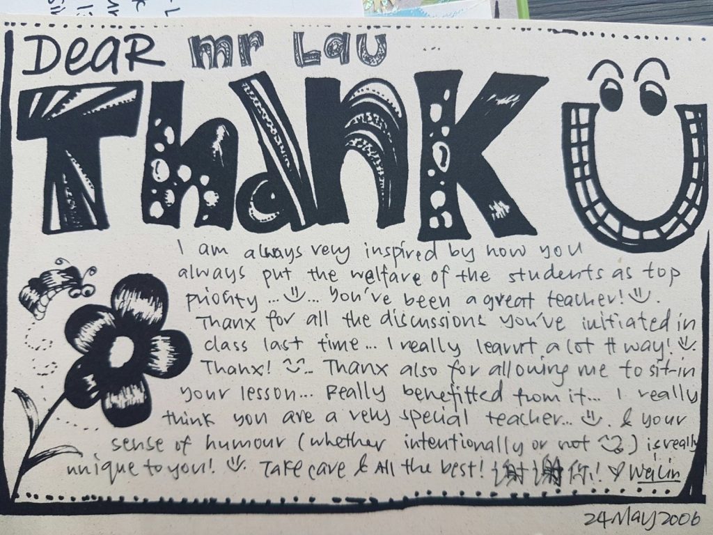 Thank you card to Mr Lau