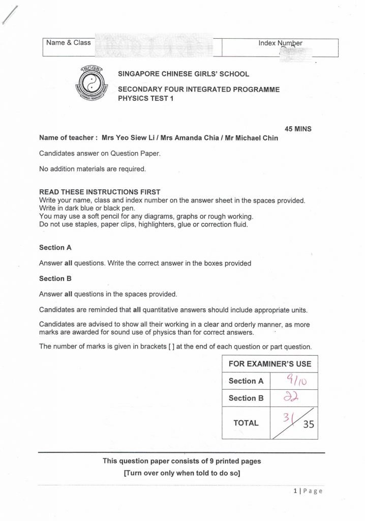 Physics tuition, SCGS Physics