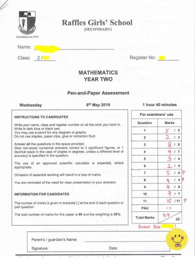 May 19' : Congrats Maths student from RGS achieved good score! Well done!