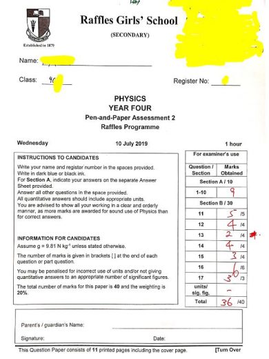RGS Sec 4 Physics Exam Paper