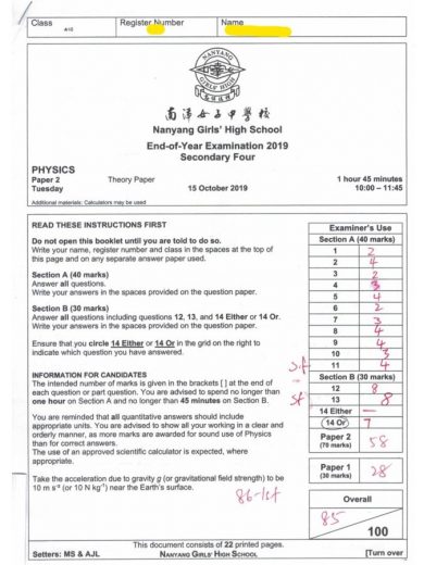 Oct 19': A1 result in Sec 4 Physics year end exam. Congratulations to our student from Nanyang Girls' High School on the continuous achievement!