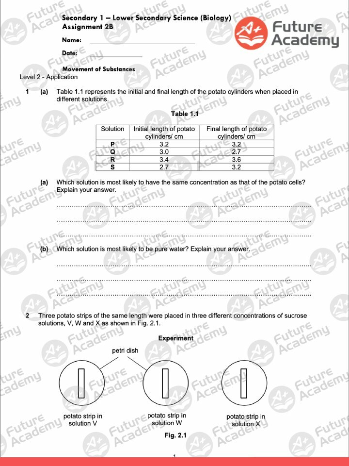 Sec 1 Science Sample Notes: Diffusion & Osmosis